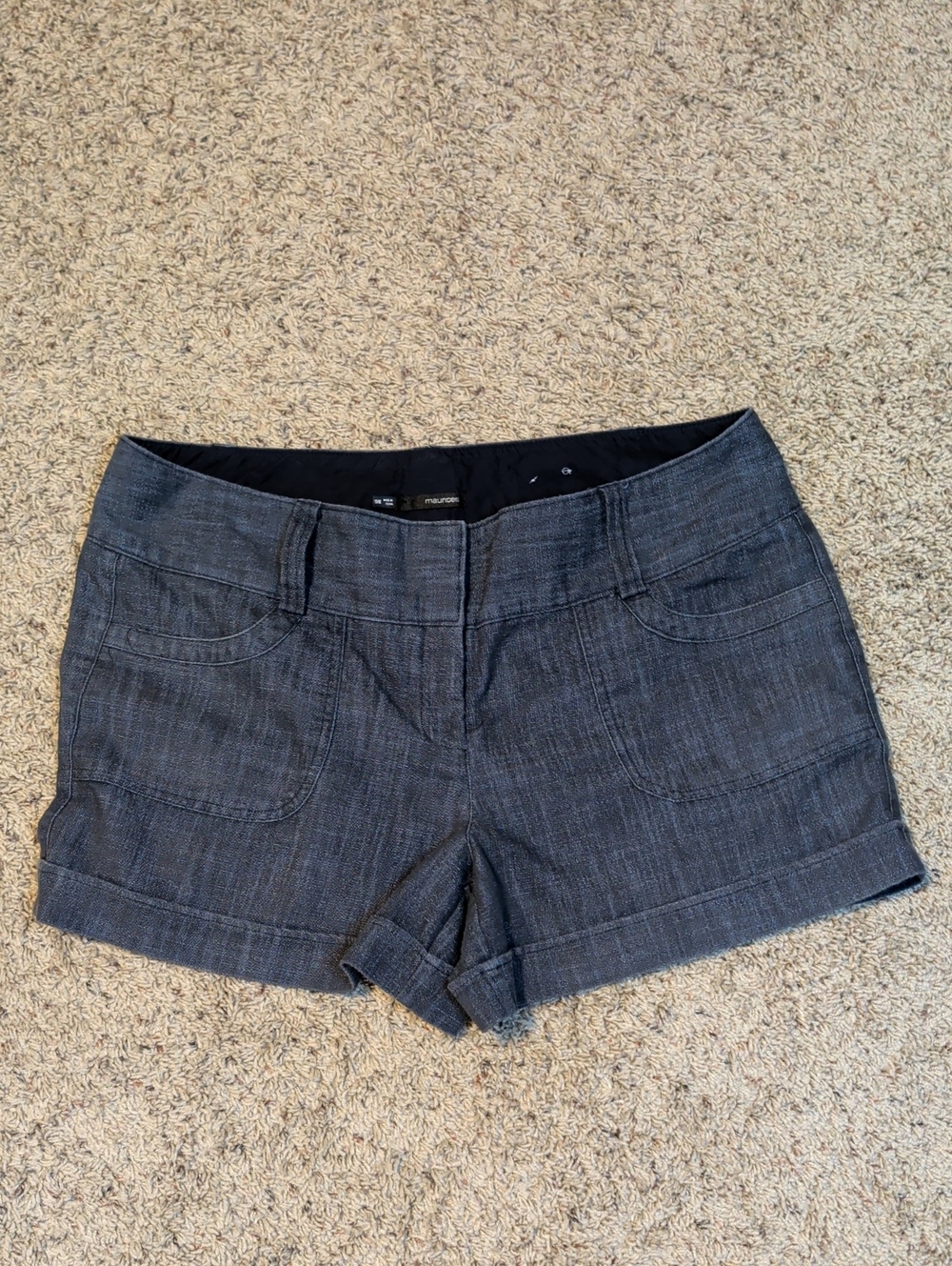 Maurices Dark Heathered Blue Gray Denim Women's Wide Waisted Shorts Sz 15/16